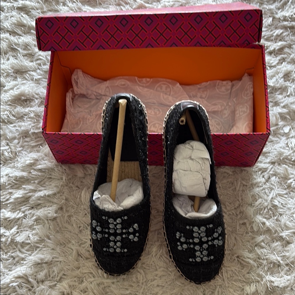 Tory Burch Black Espadrilles with Studded Details